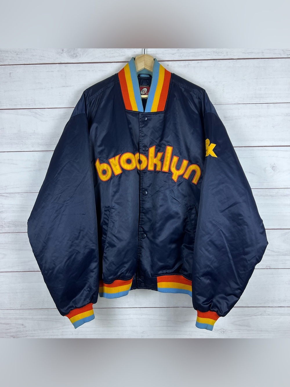 Brooklyn Xpress Mens Blue Bomber Jacket Snap Front Quilted Lined Pockets XXL